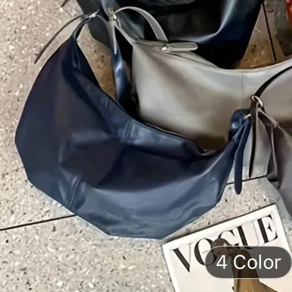 Navy Leather Hobo Sling Shoulder Bag - Picture 3 of 4